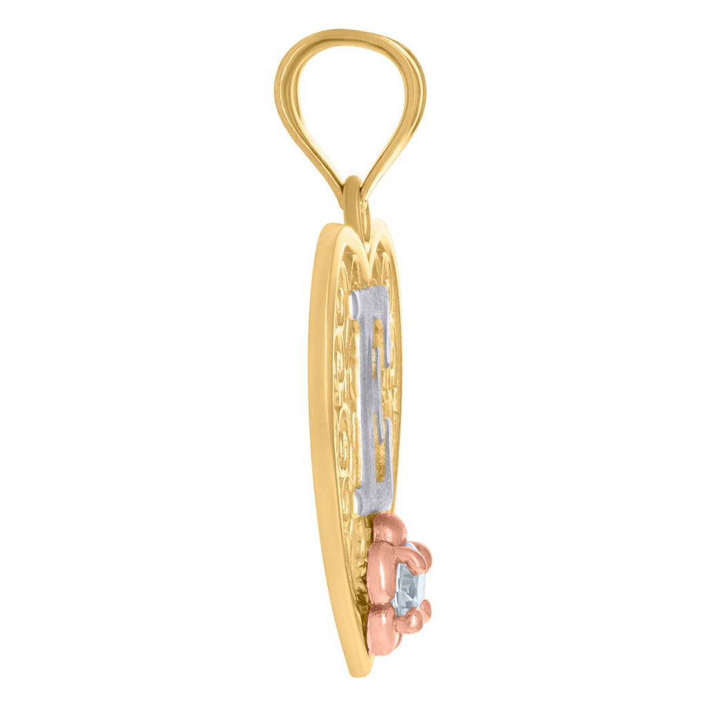Tri color Gold Love Heart Letter E Charm Pendant Necklace Q14833