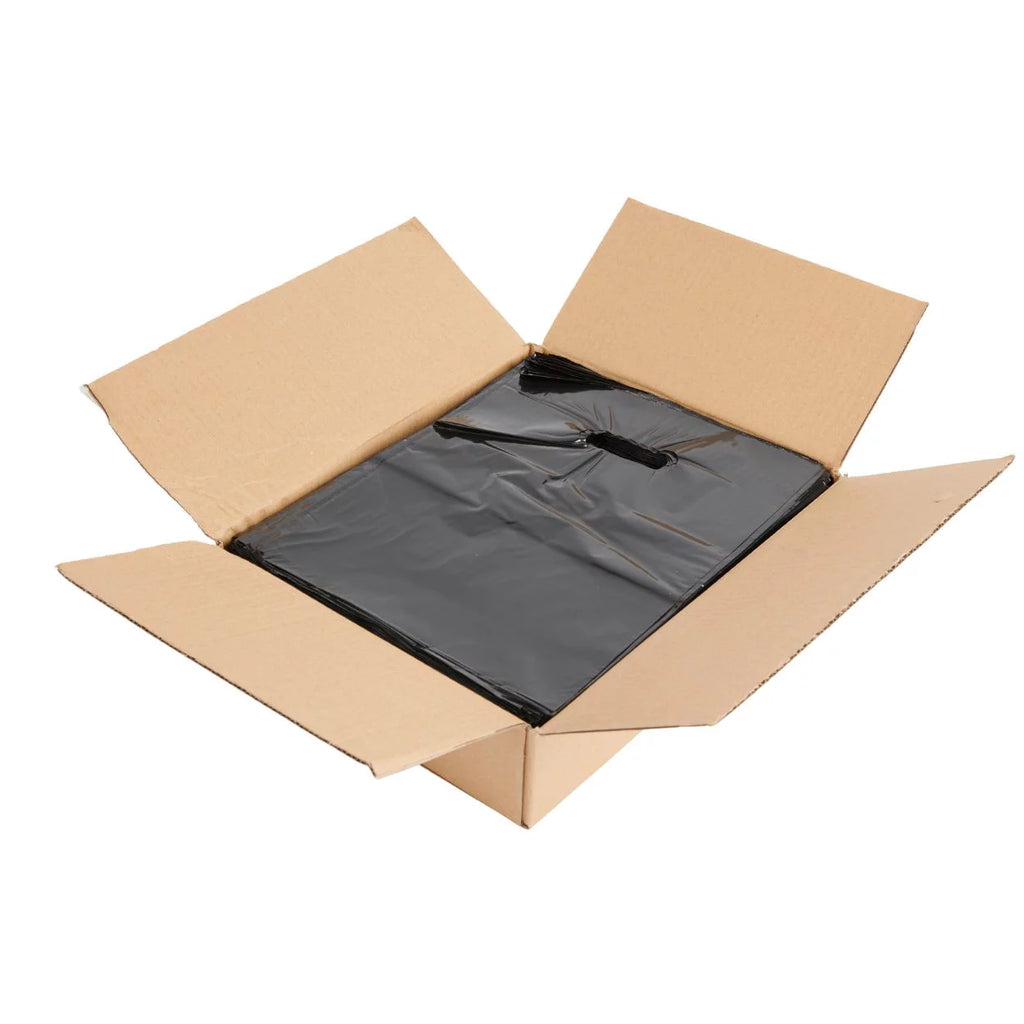 Black Plastic Merchandise Shopping Bags with Die Cut Handles 9" x 12" Case of 1,000 P7171