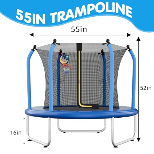 55" Toddler Trampoline with Safety Enclosure Net, Basketball Hoop C871