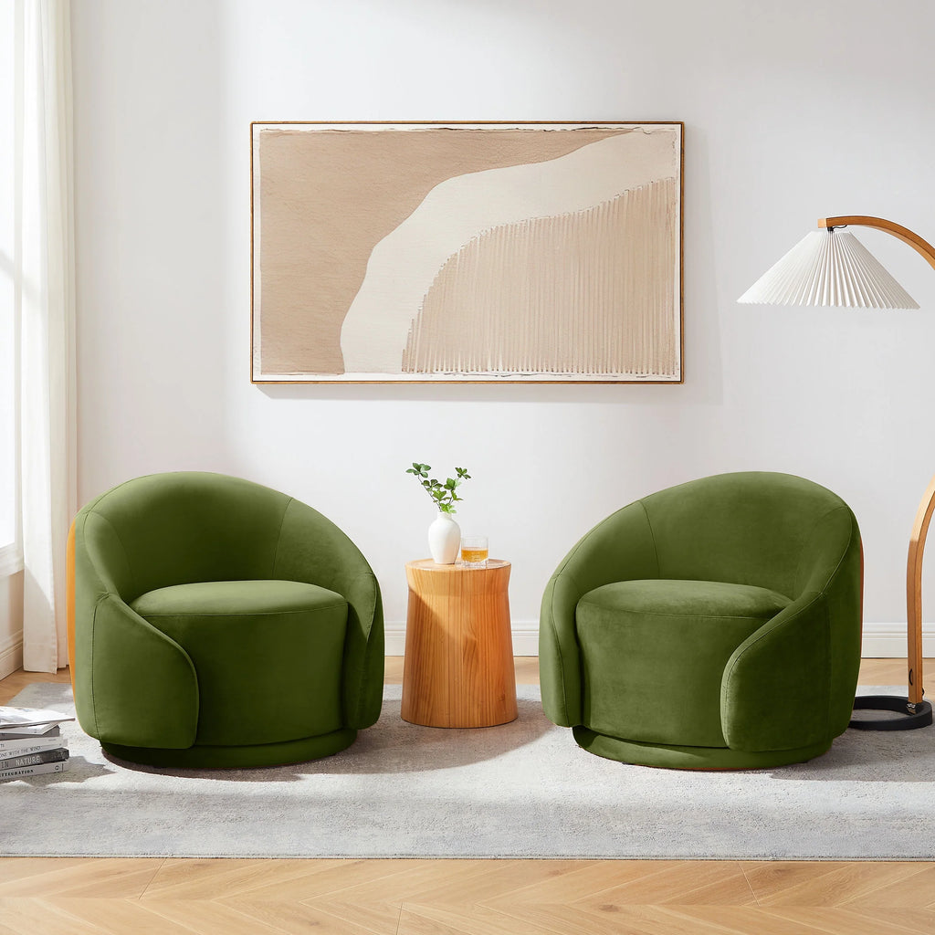 Green Velvet Swivel Barrel Chair V436