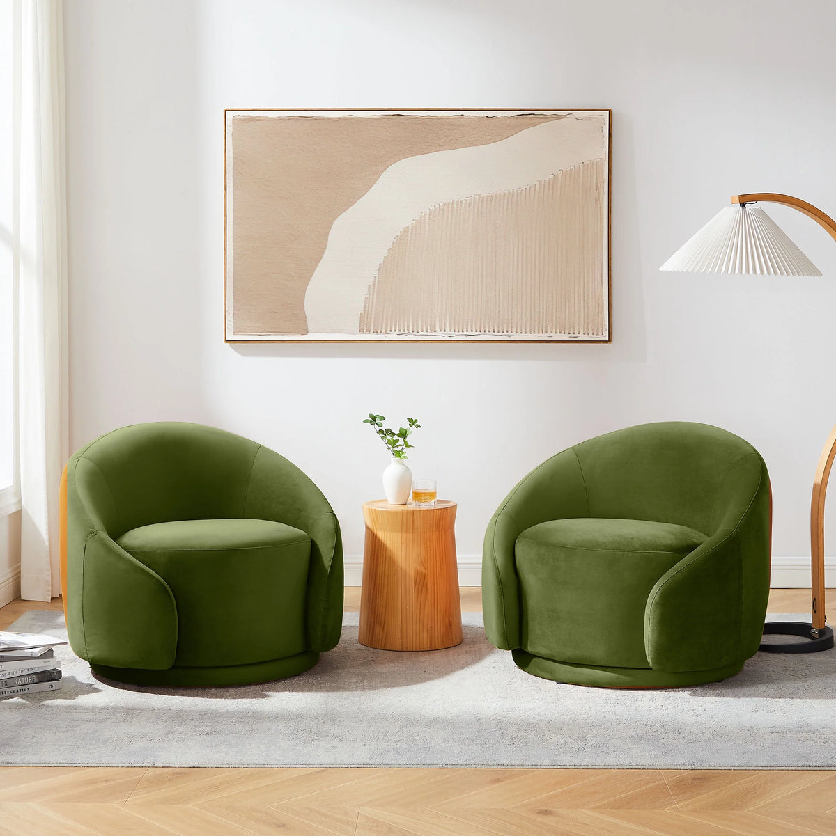 Green Velvet Swivel Barrel Chair V436