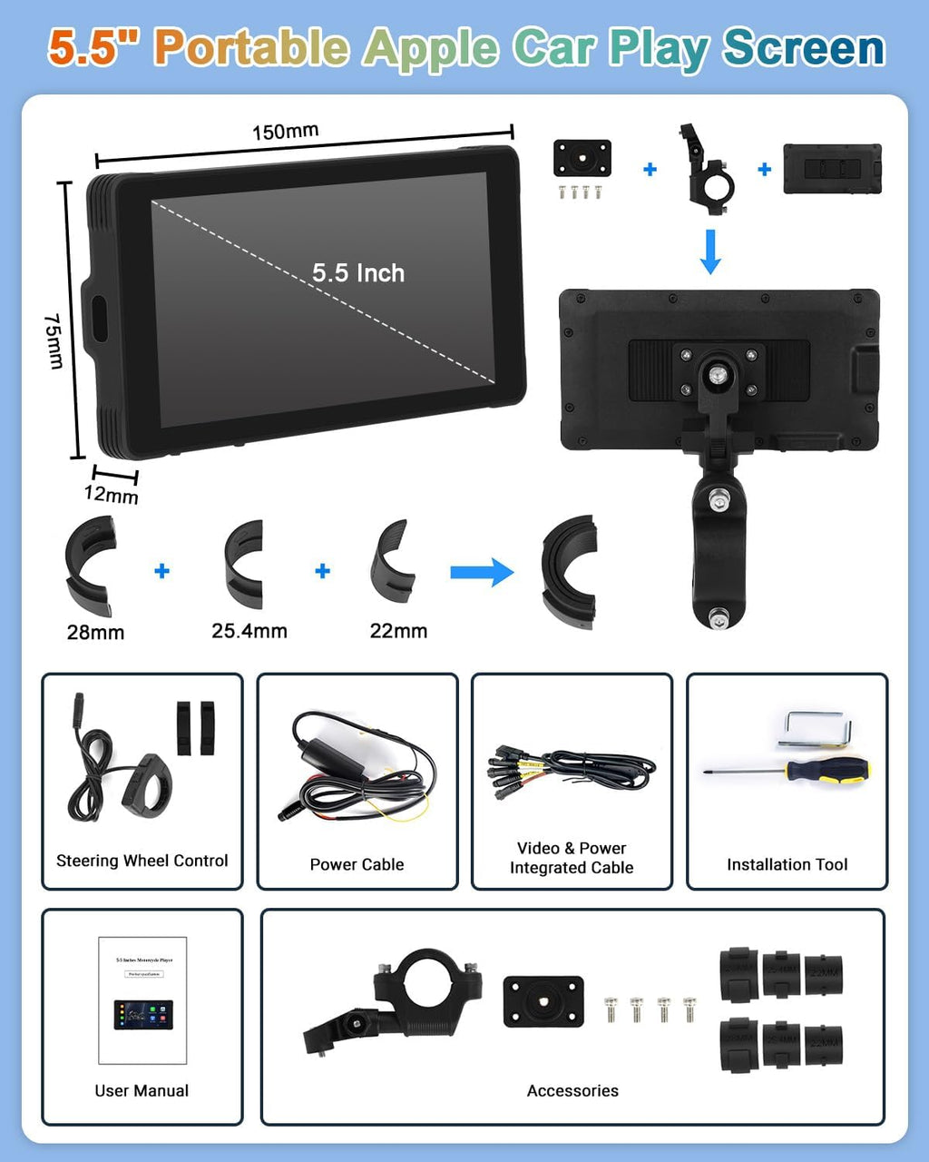 5.5'' Portable Wireless Car Play Screen with Dual Bluetooth B4546