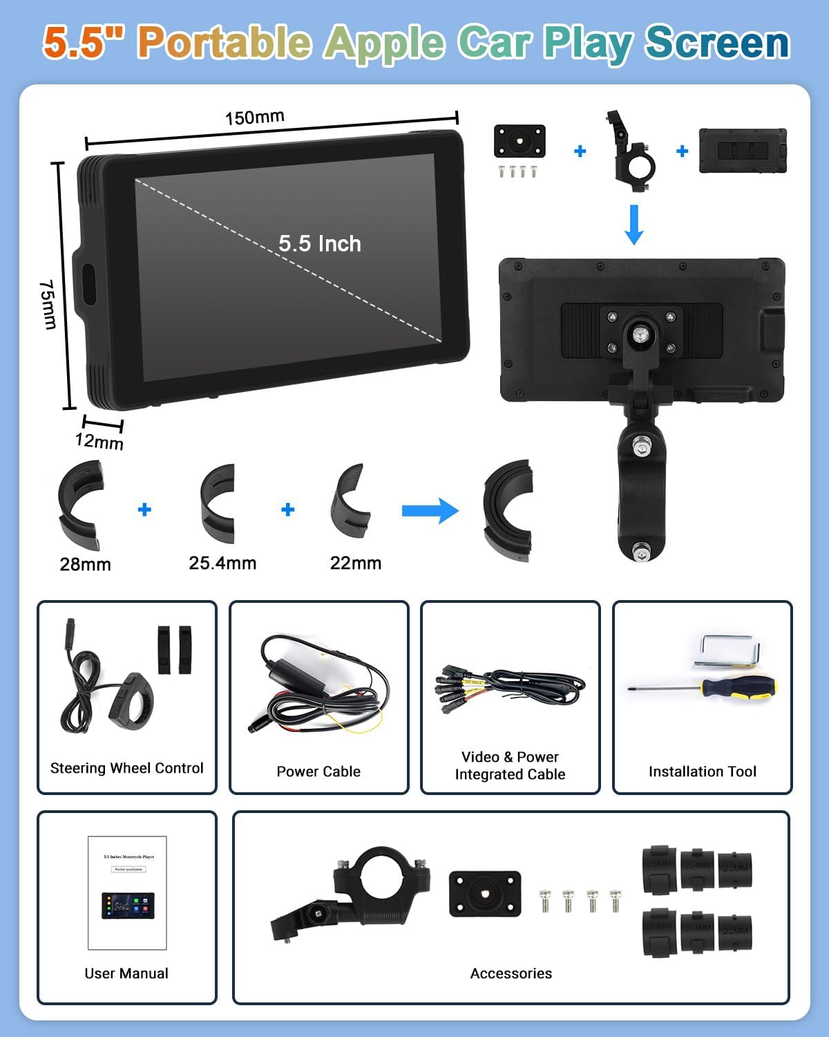 5.5'' Portable Wireless Car Play Screen with Dual Bluetooth B4546