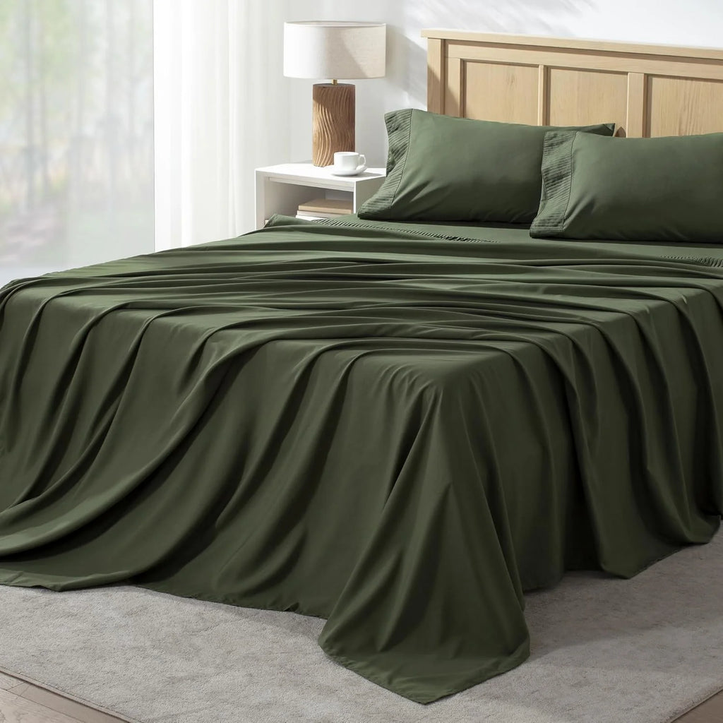 Emerald Green Microfiber Sheet Set California King 4 Pieces Deep Pocket S305