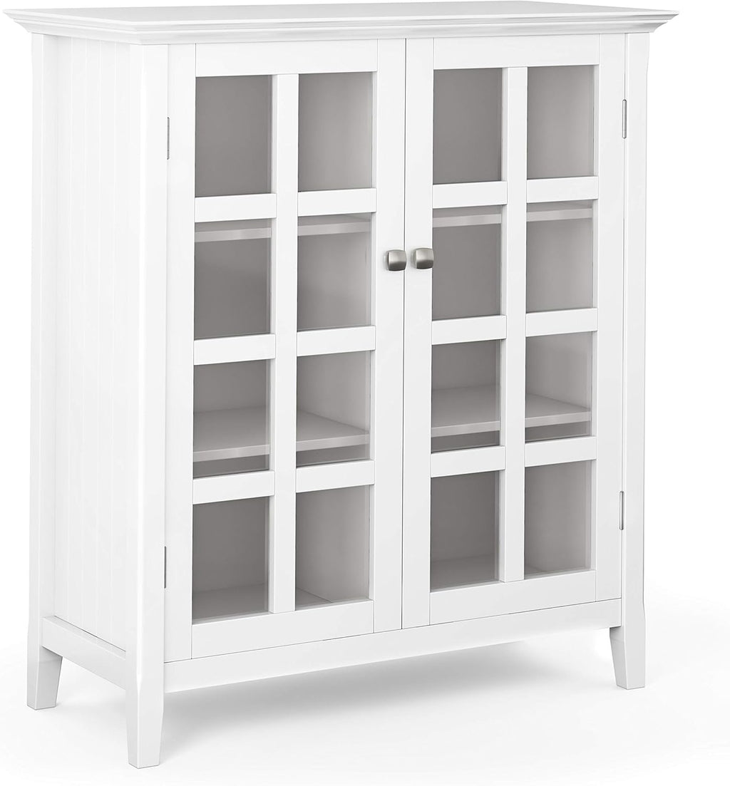 Solid Wood 39 inch Wide Storage Cabinet in Black with 2 Tempered Glass Doors and 4 Adjustable Shelves D615
