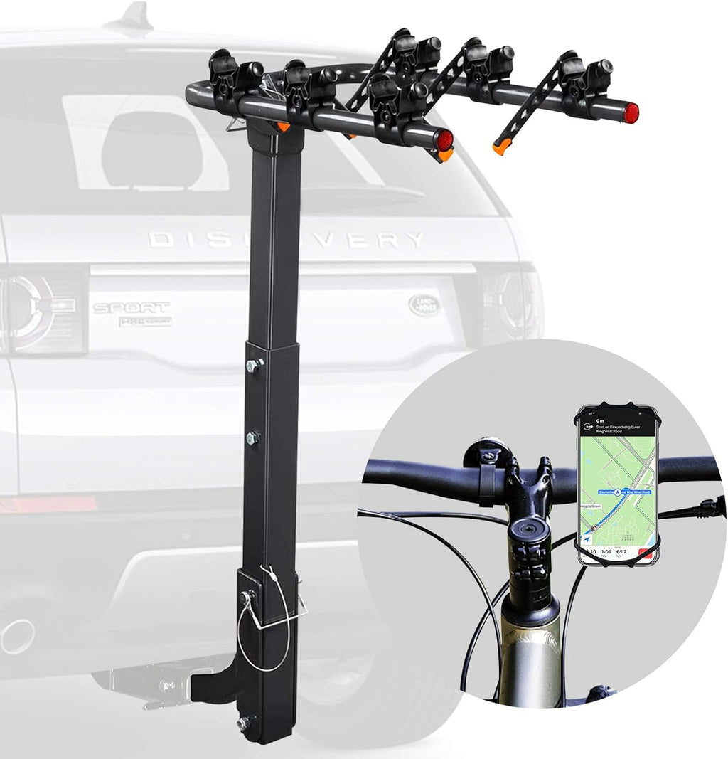 Bicycle Car Rack Bike Hitch Rack Double Foldable Bike Carrier Rack with 2'' Hitch Receiver, Bike Phone Mount, 4 Bike, Pack of 2 A9190
