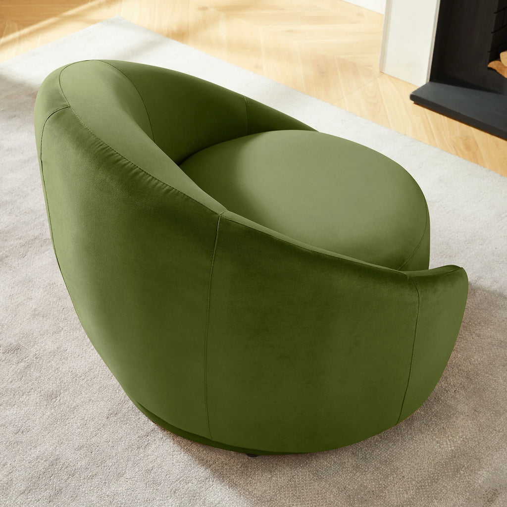 Green Velvet Swivel Barrel Chair V436