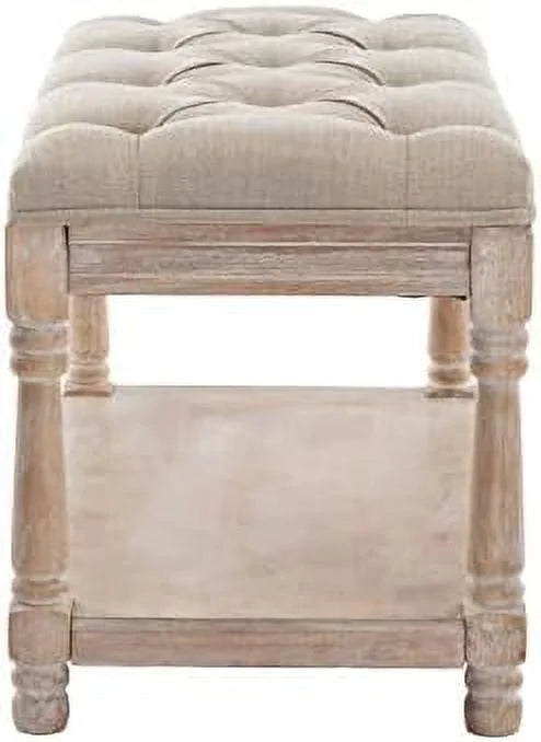 Black Tufted Wood Entryway Bench I861