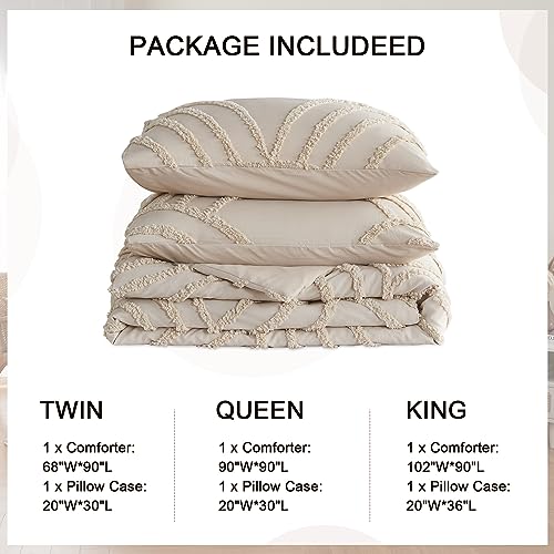 Twin XL Beige Tufted Rainbow Microfiber Comforter Set with 1 Pillowcase L235
