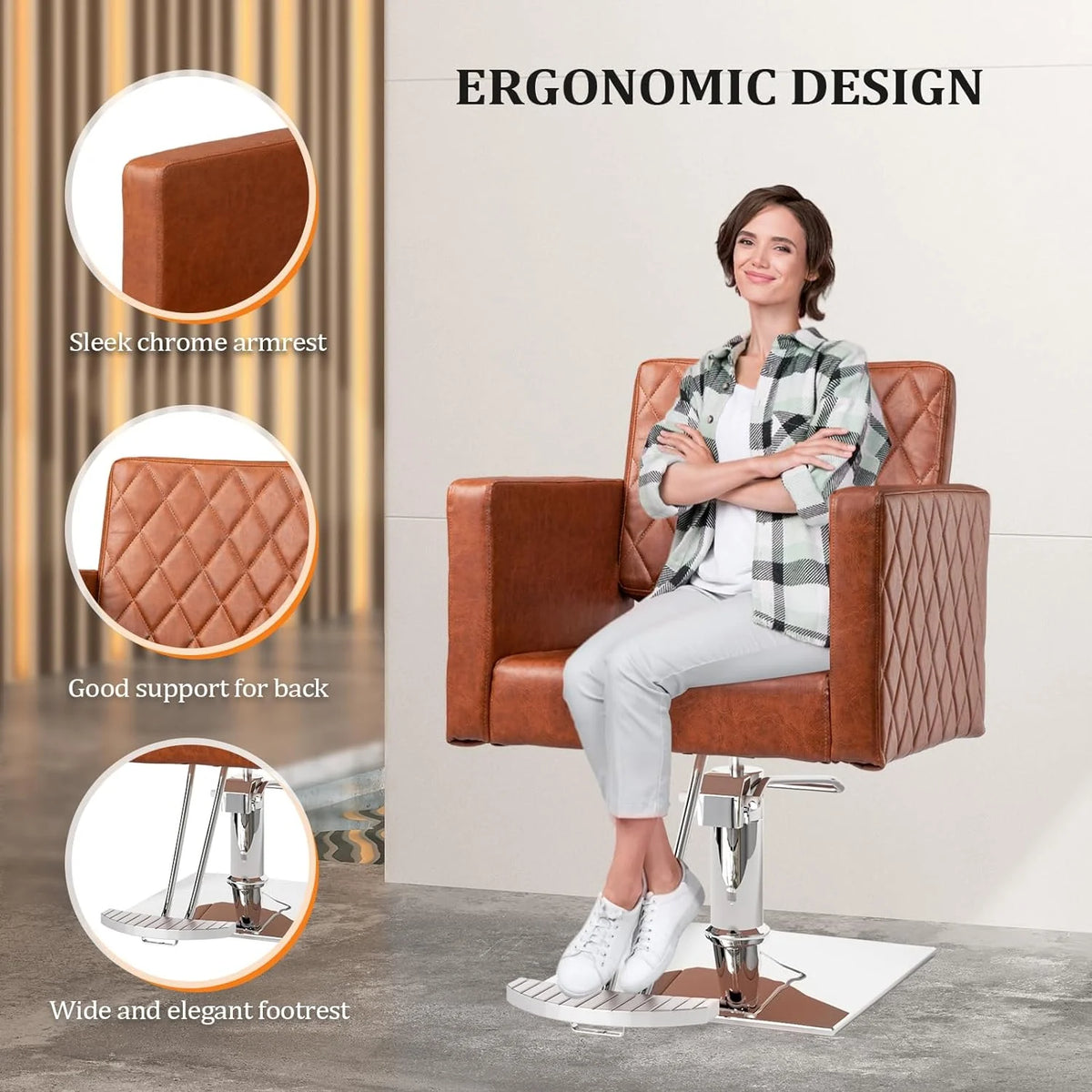 Brown Hydraulic Barber Chair with Aluminium Alloy Footrest Q2550