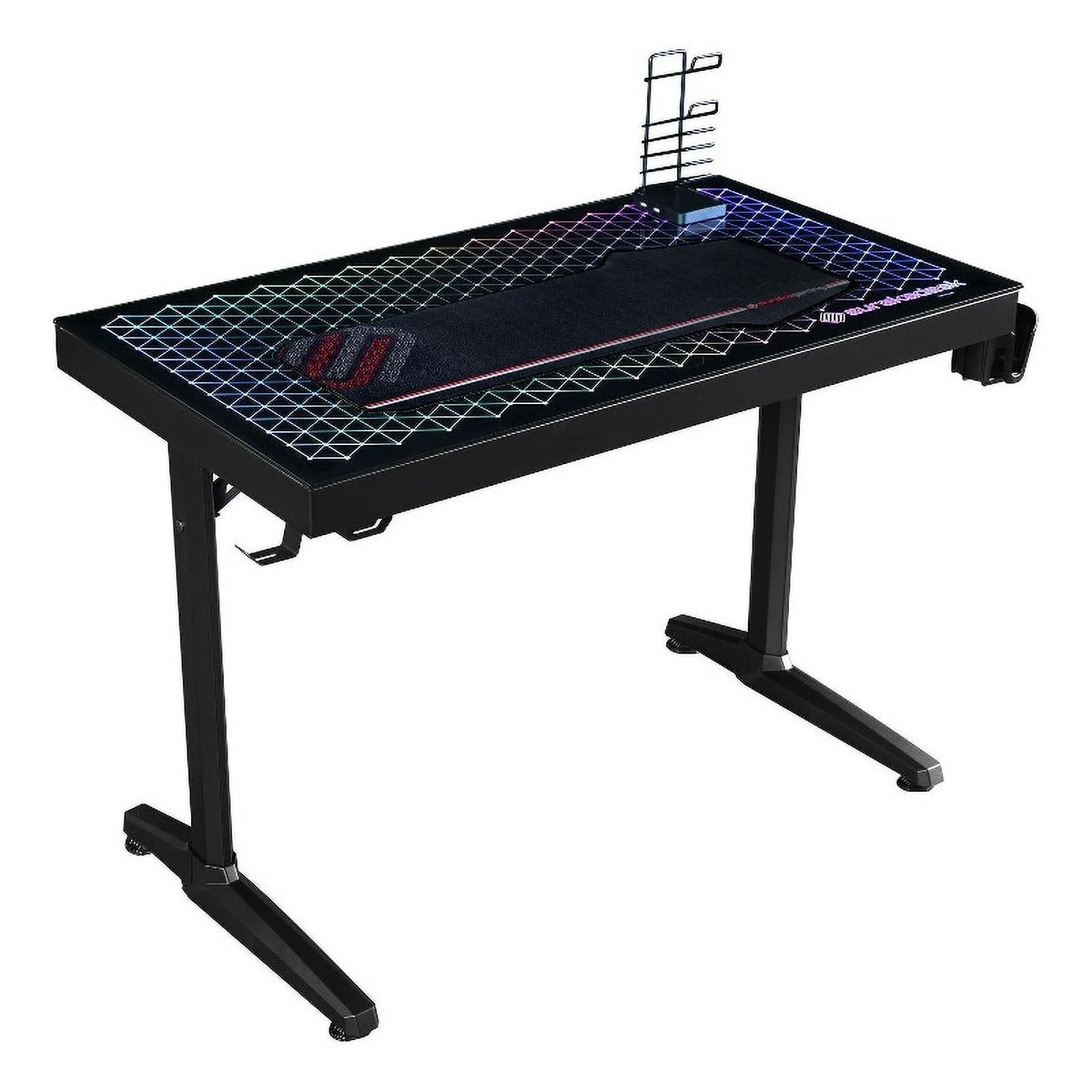 Black Metal Gaming Desk with Tempered Glass Top C435655