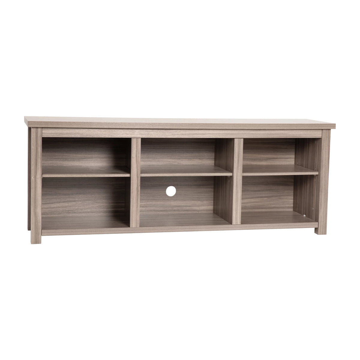 Gray Wash Oak Finish 65" Media Console with 6 Open Storage Shelves W7107