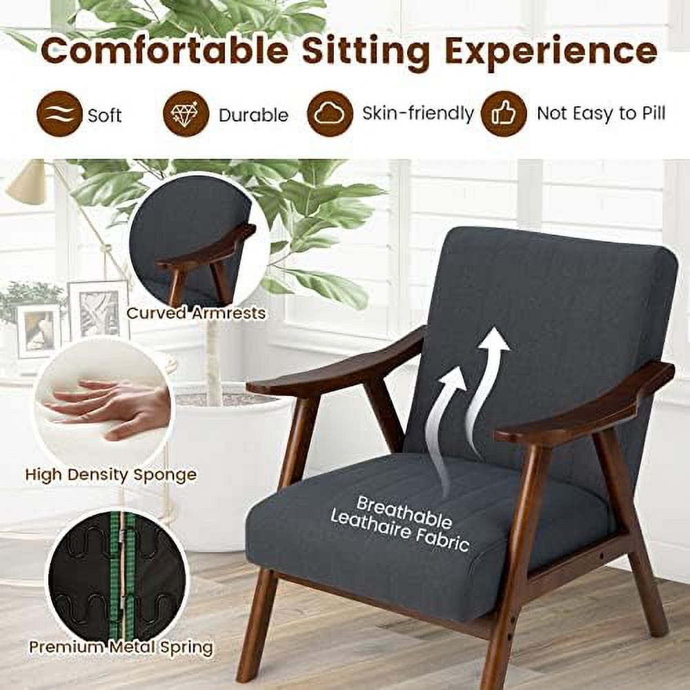 Mid-Century Modern Accent Chair Set of 2 Upholstered Lounge Chair with Arms Wooden Frame T6879