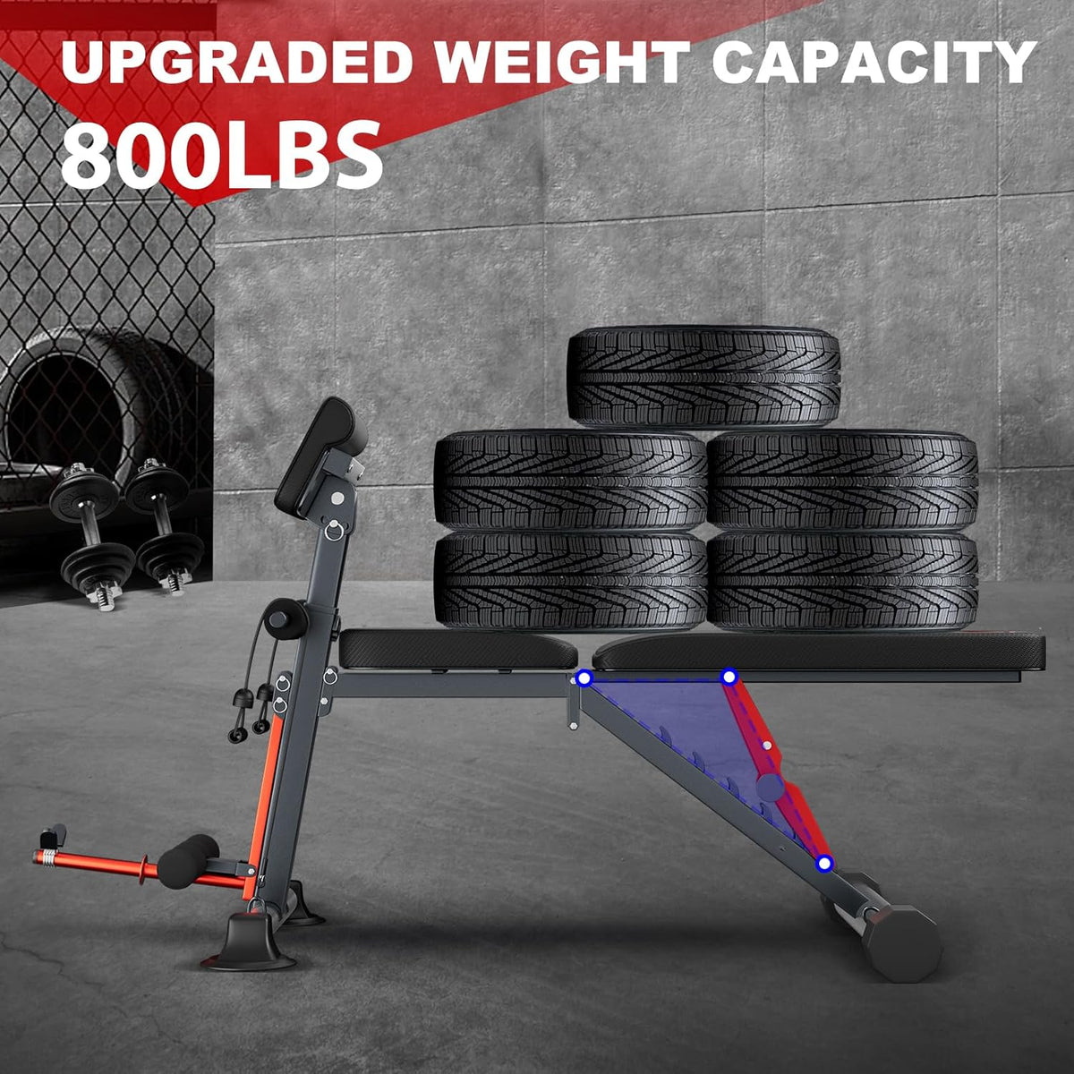 Adjustable Weight Bench, 800LBS Foldable Incline Decline Bench D281028