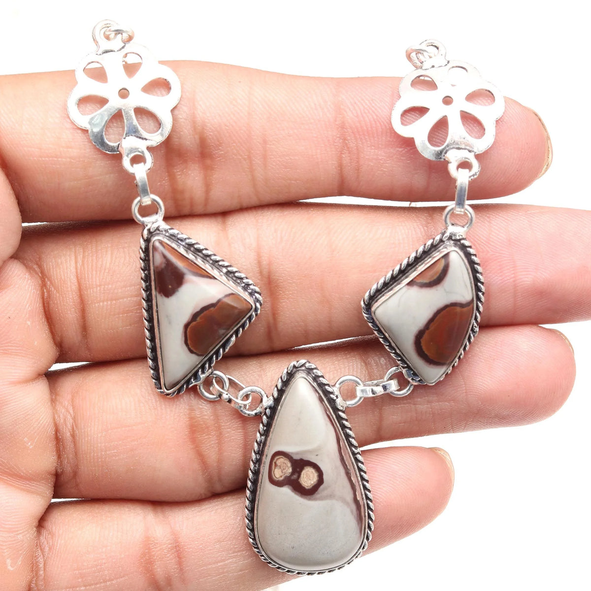 Handmade 925 Silver Jasper Gemstone Necklace 20 in U485576