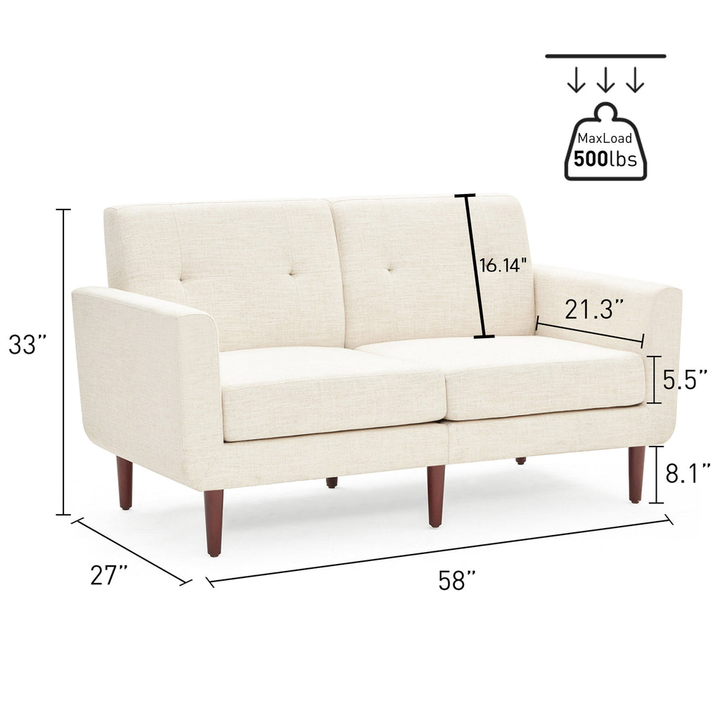 Blue Button Tufted Fabric Loveseat P38625
