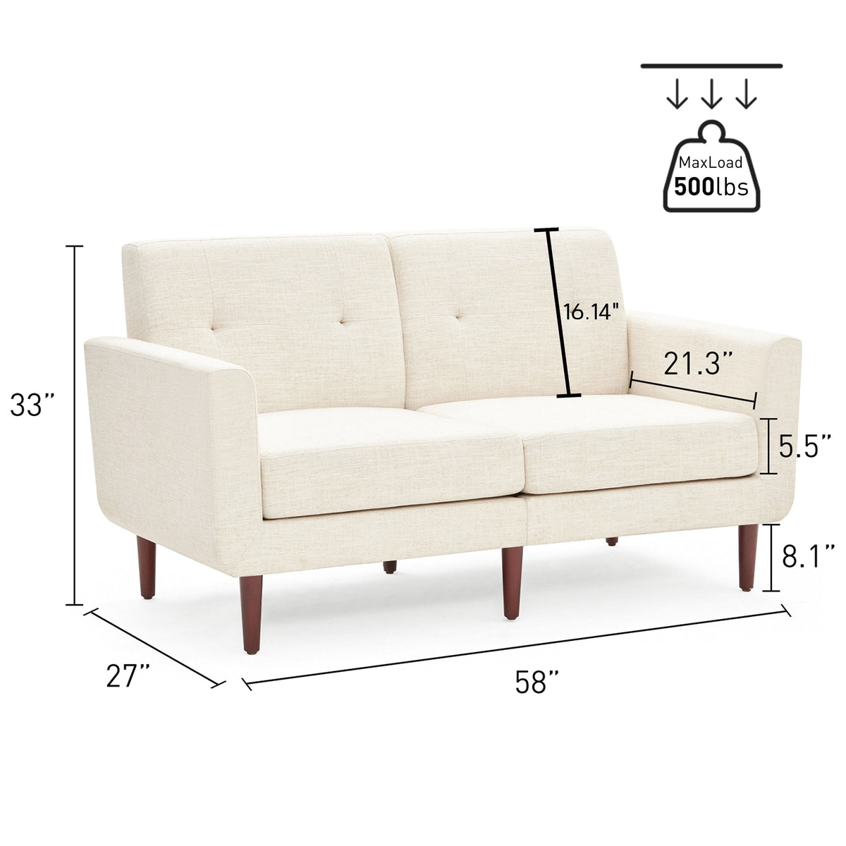 Blue Button Tufted Fabric Loveseat P38625