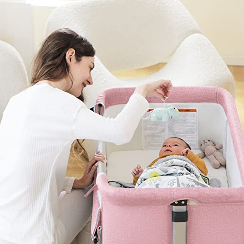 Pink Baby Bassinet Bedside Sleeper with Storage Basket D3794