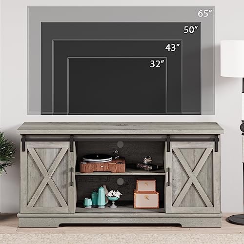 White TV Stand with Storage and Sliding Barn Doors Y36854