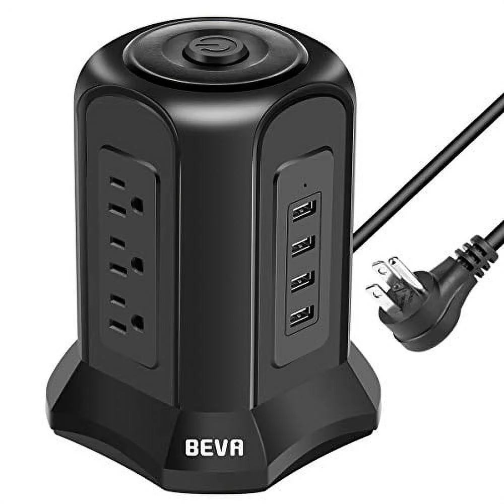 Black Power Strip Tower Surge Protector with 9 AC Outlets 4 USB Ports 6 ft Extension Cord Z298