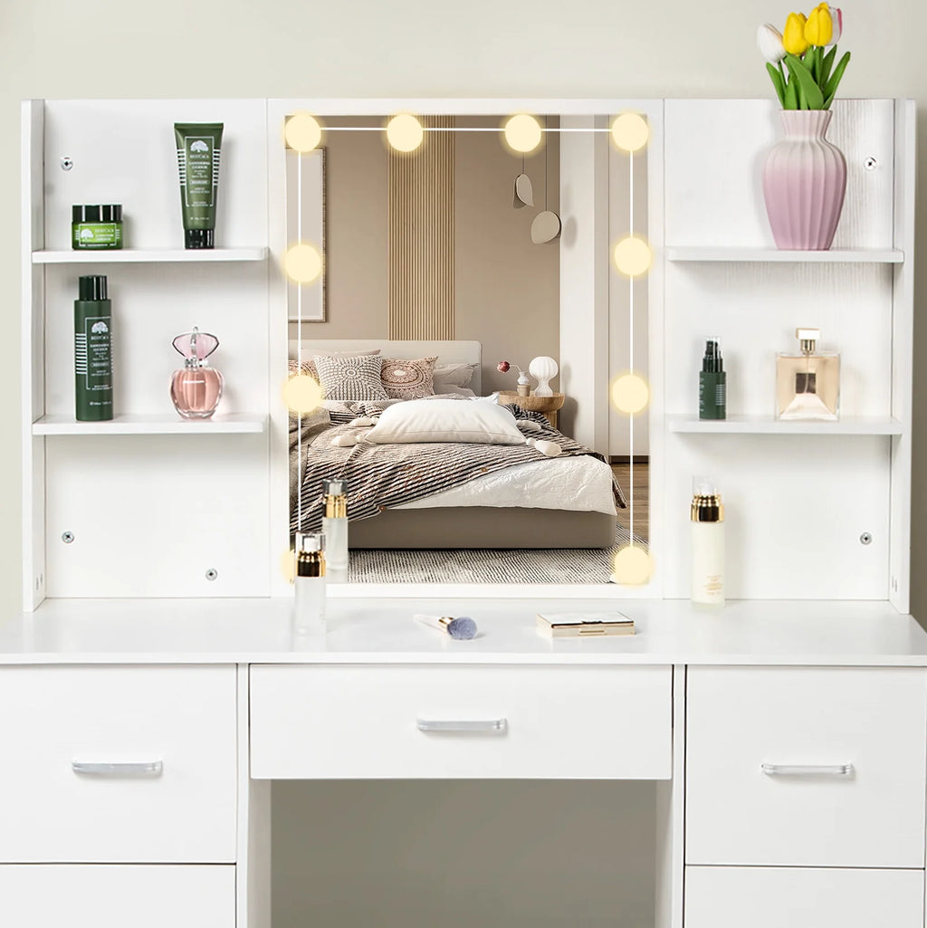 White Makeup Vanity Set with Mirror and Lights W201