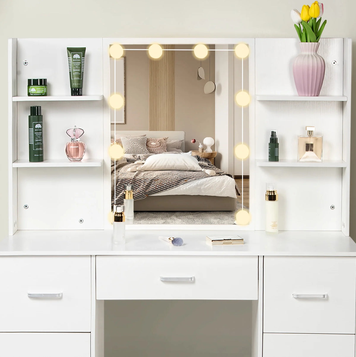 White Makeup Vanity Set with Mirror and Lights W201