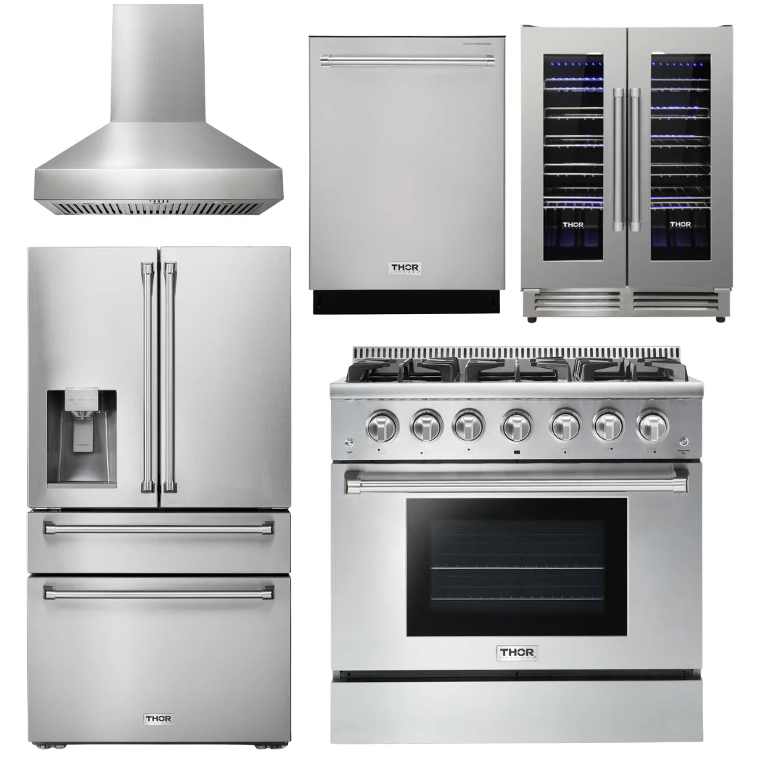 36 Gas Range, Range Hood, Refrigerator, Dishwasher, Wine Cooler G588