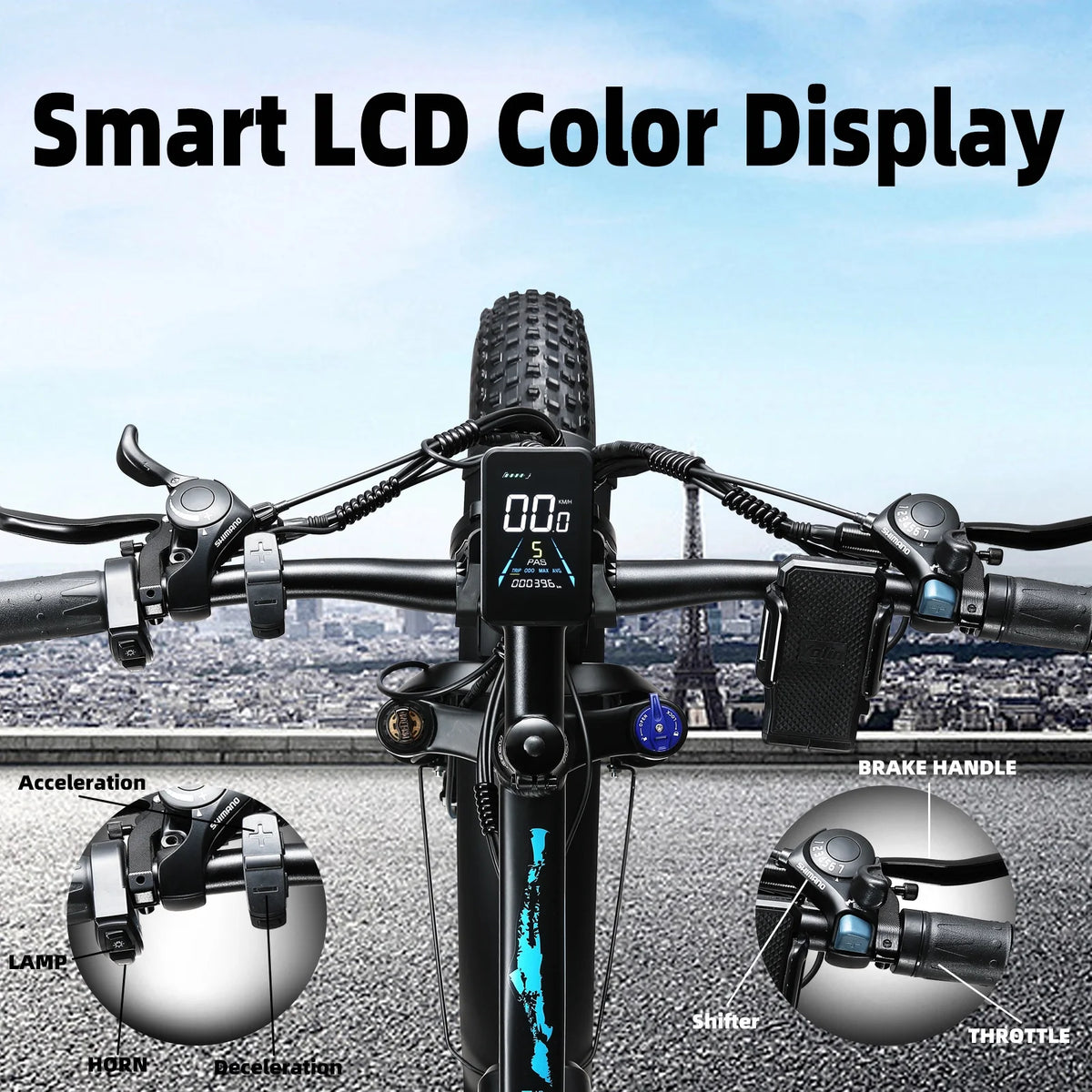 26" Fat Tire Electric Bicycle with 48V 17.5AH Removable Battery J458