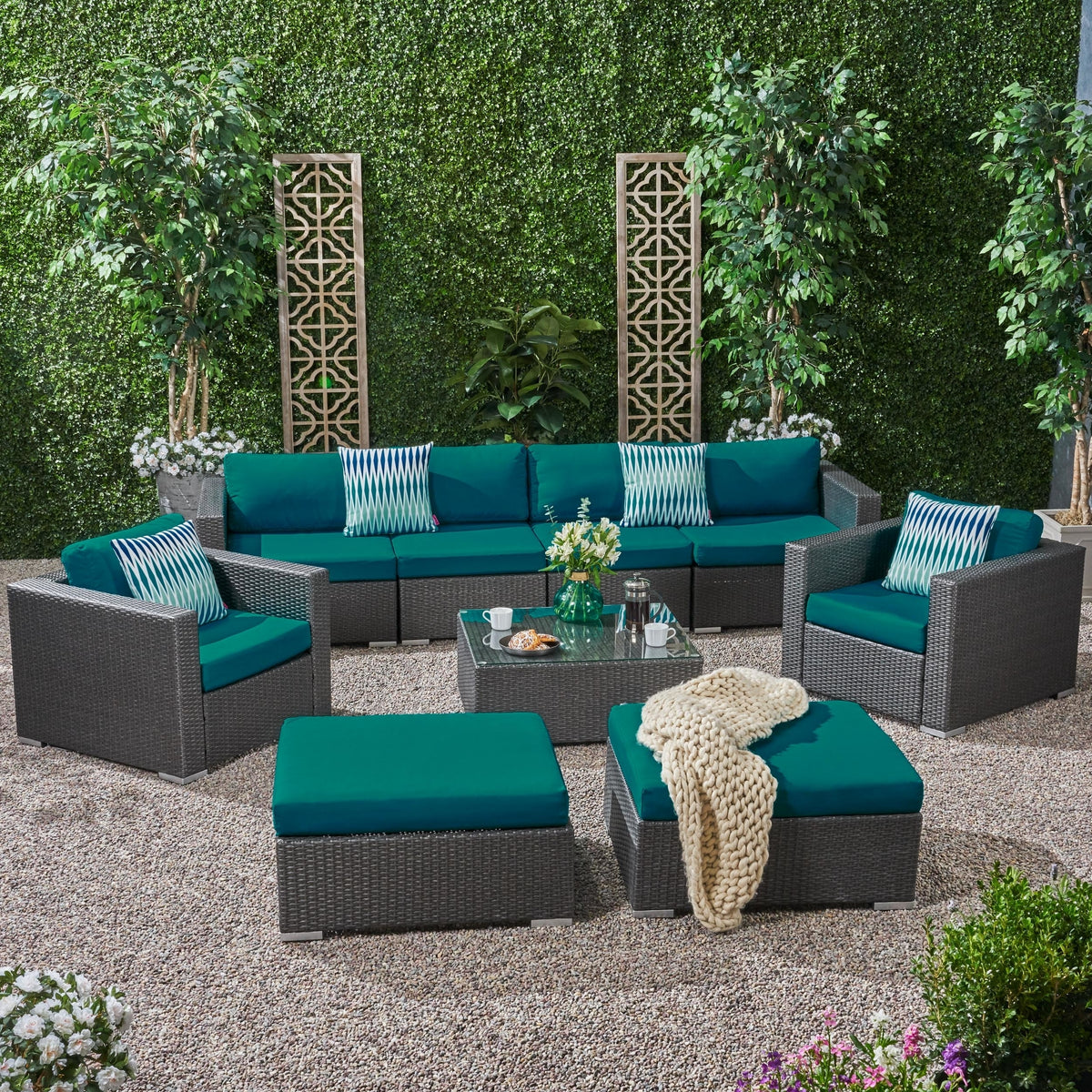 9pc Outdoor Wicker Sectional Sofa Set with Cushions V36134