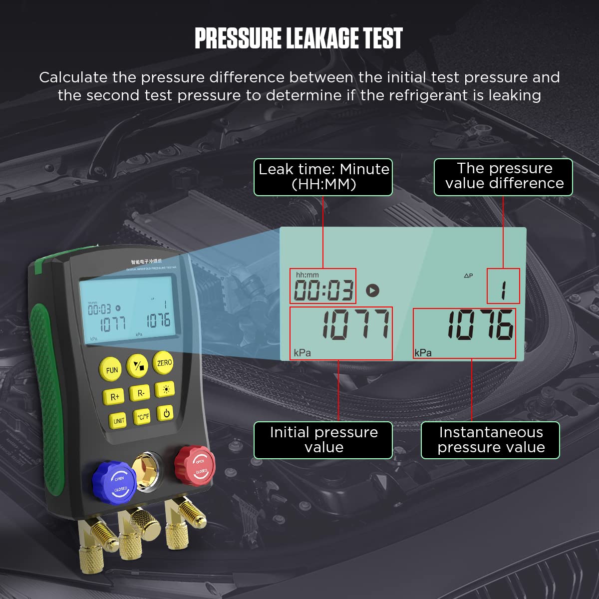 Digital Manifold Gauge Set with Quick Coupler Adapter O869