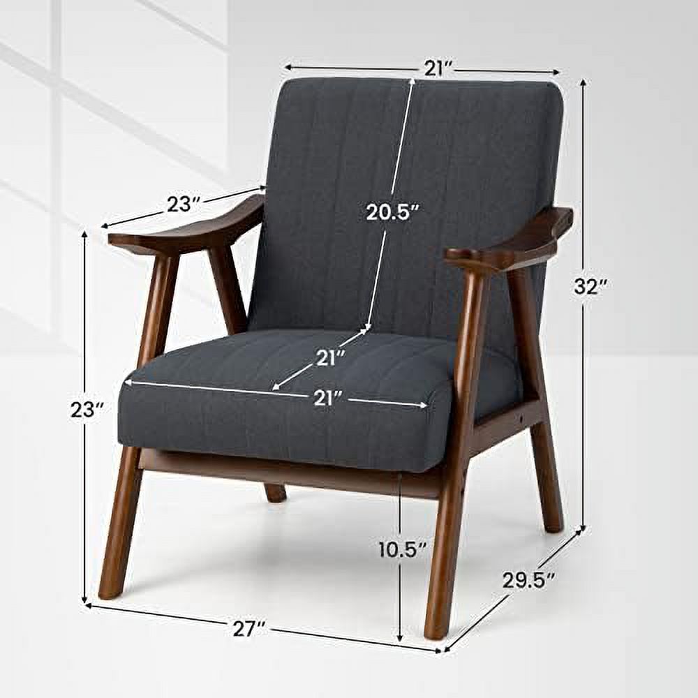 Mid-Century Modern Accent Chair Set of 2 Upholstered Lounge Chair with Arms Wooden Frame T6879
