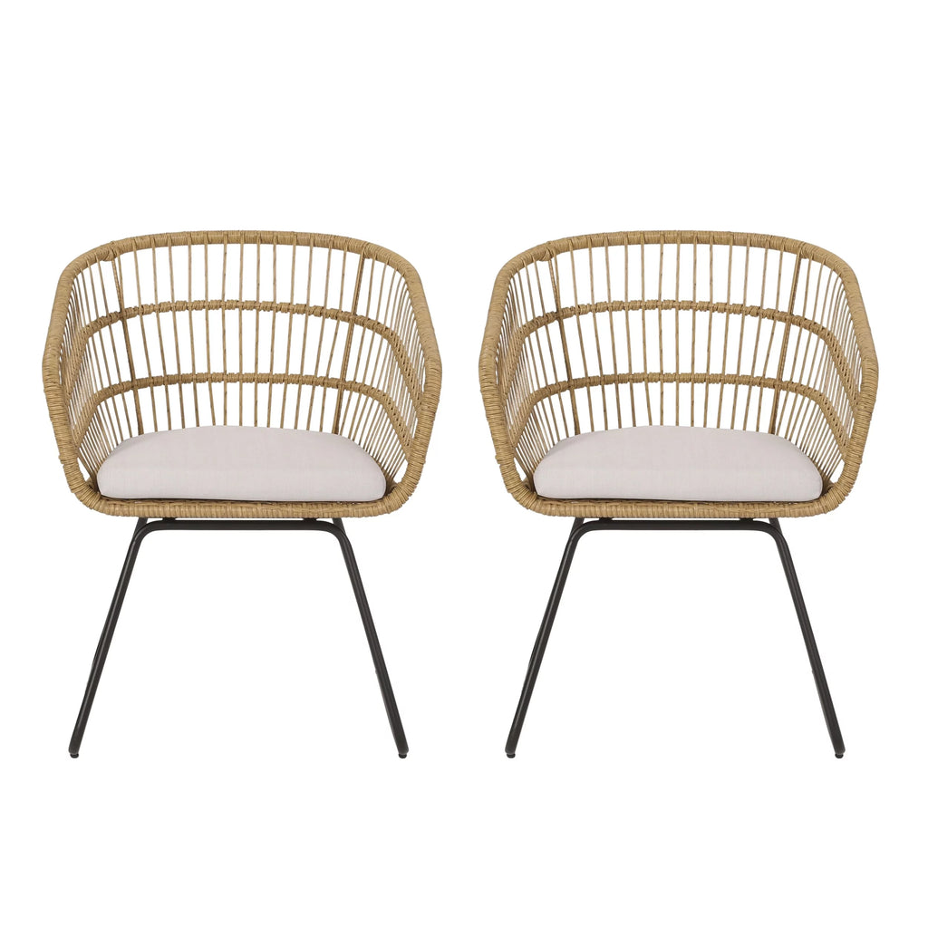 Wicker Outdoor Dining Chair with Cushion Set of 2 F119