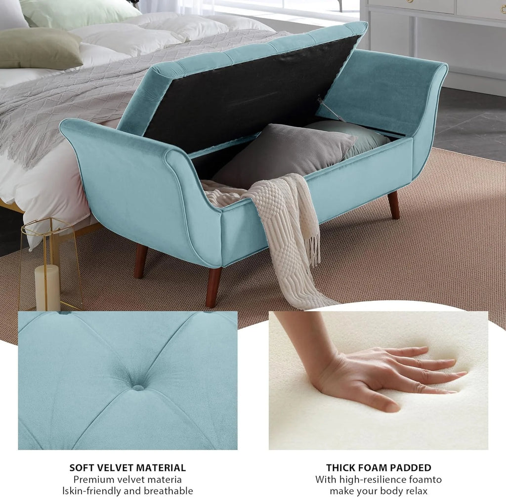 Velvet Upholstered Storage Bench with Solid Wood Legs D36524
