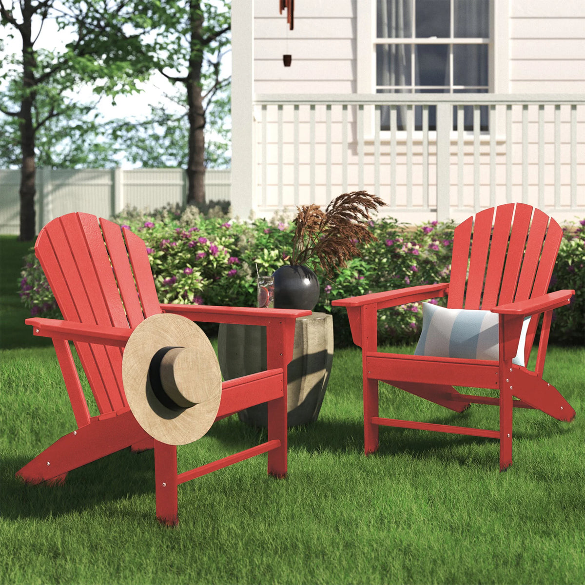 Adirondack Chair Weather Resistant Plastic Resin Red W9433