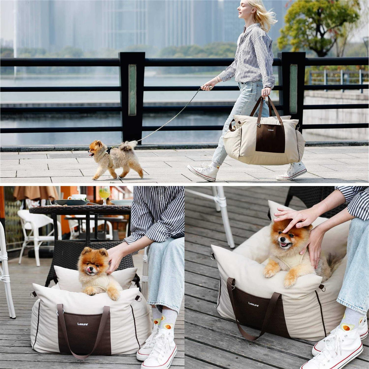Small Dog Car Seat with Storage Pockets and Safety Leash O185