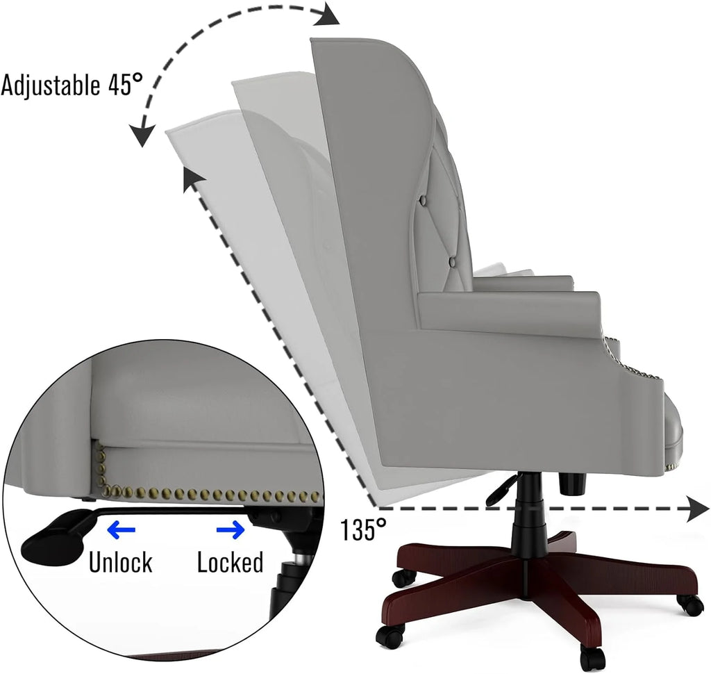 Gray High Back PU Leather Office Chair with Caster Wheels J283