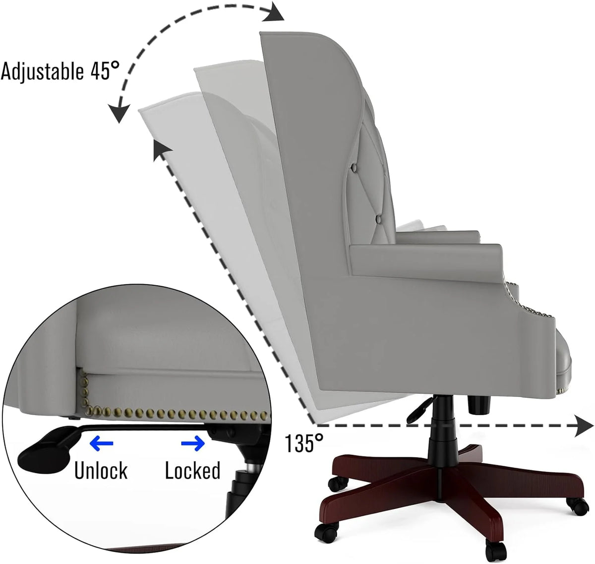 Gray High Back PU Leather Office Chair with Caster Wheels J283