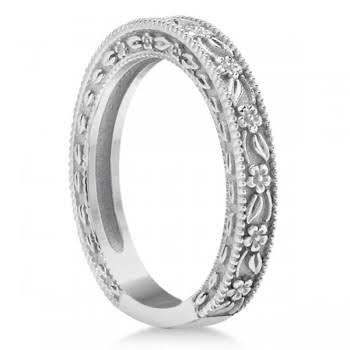 14K White Gold Carved Floral Wedding Band P71864