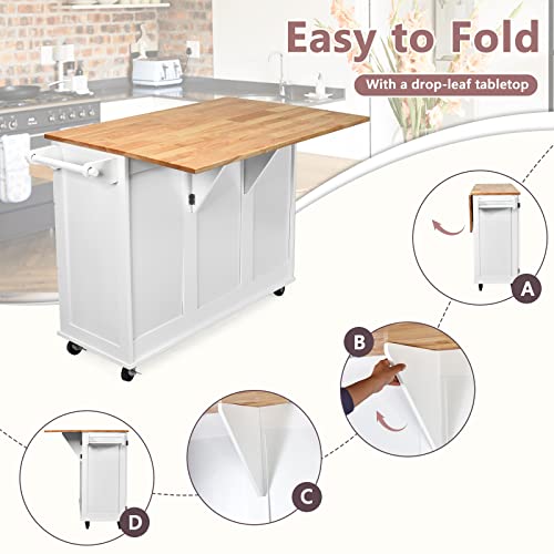 Kitchen Island with Stainless Steel Top, Rolling Kitchen Trolley Cart with Storage Cabinet, 3 Drawers, Towel & Spice Rack M979