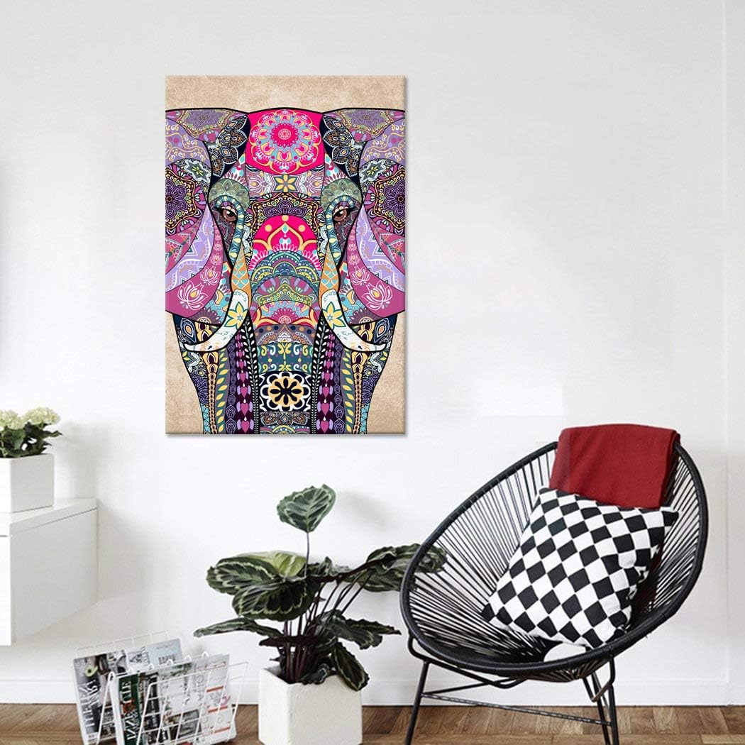 Vintage Tribal Boho Elephant Canvas Wall Art Giclee Print 24x36inch Z70712