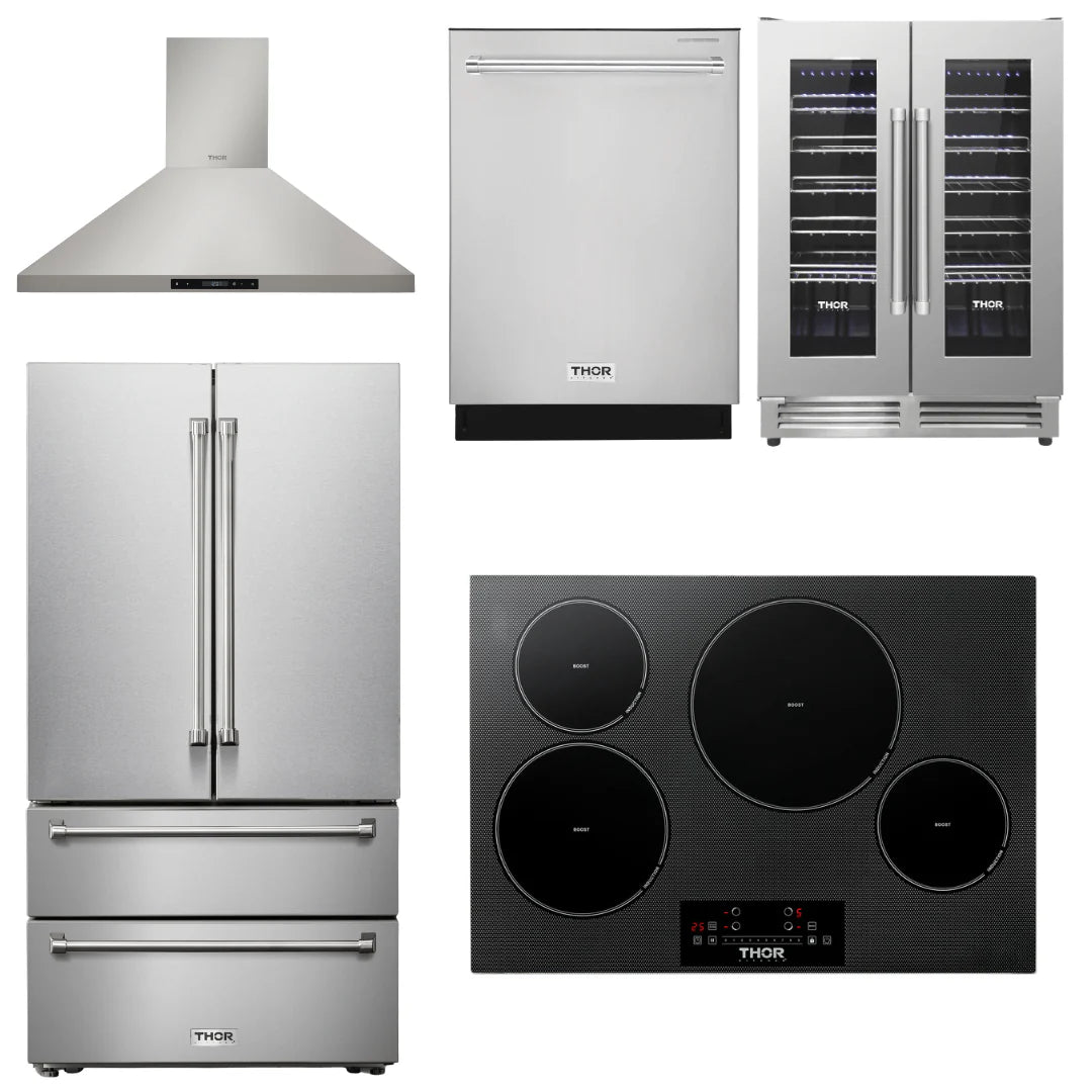30 Induction Cooktop, Range Hood, Refrigerator, Dishwasher, Wine Cooler H761714