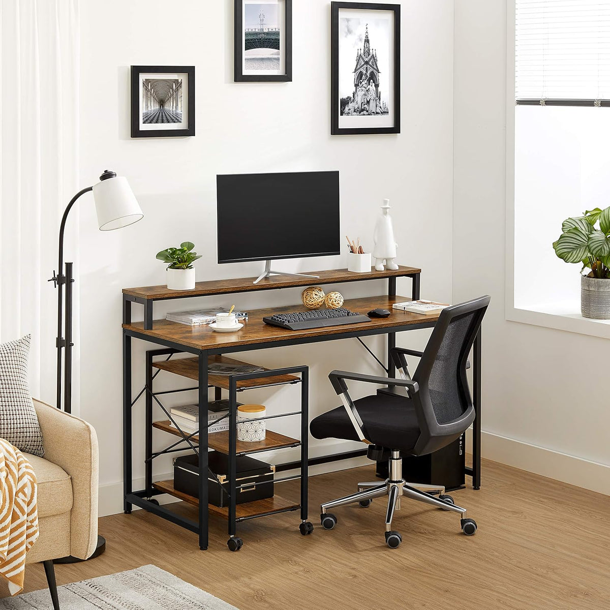 Computer Desk with Monitor Stand and Storage Shelves R919116