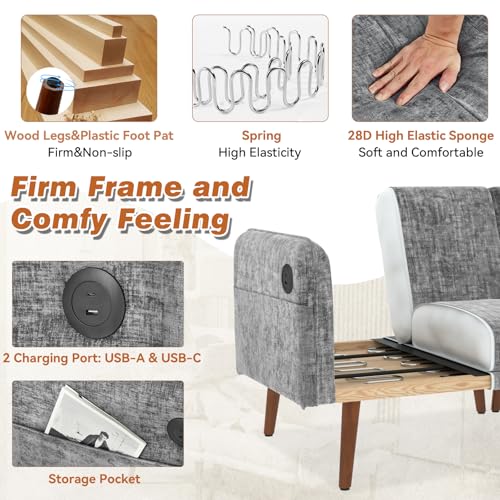 Grey Chenille 2 Seat Loveseat Sofa C6364