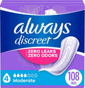 Adult Incontinence Pads, Moderate Absorbency, Regular Length, 108 CT R9843