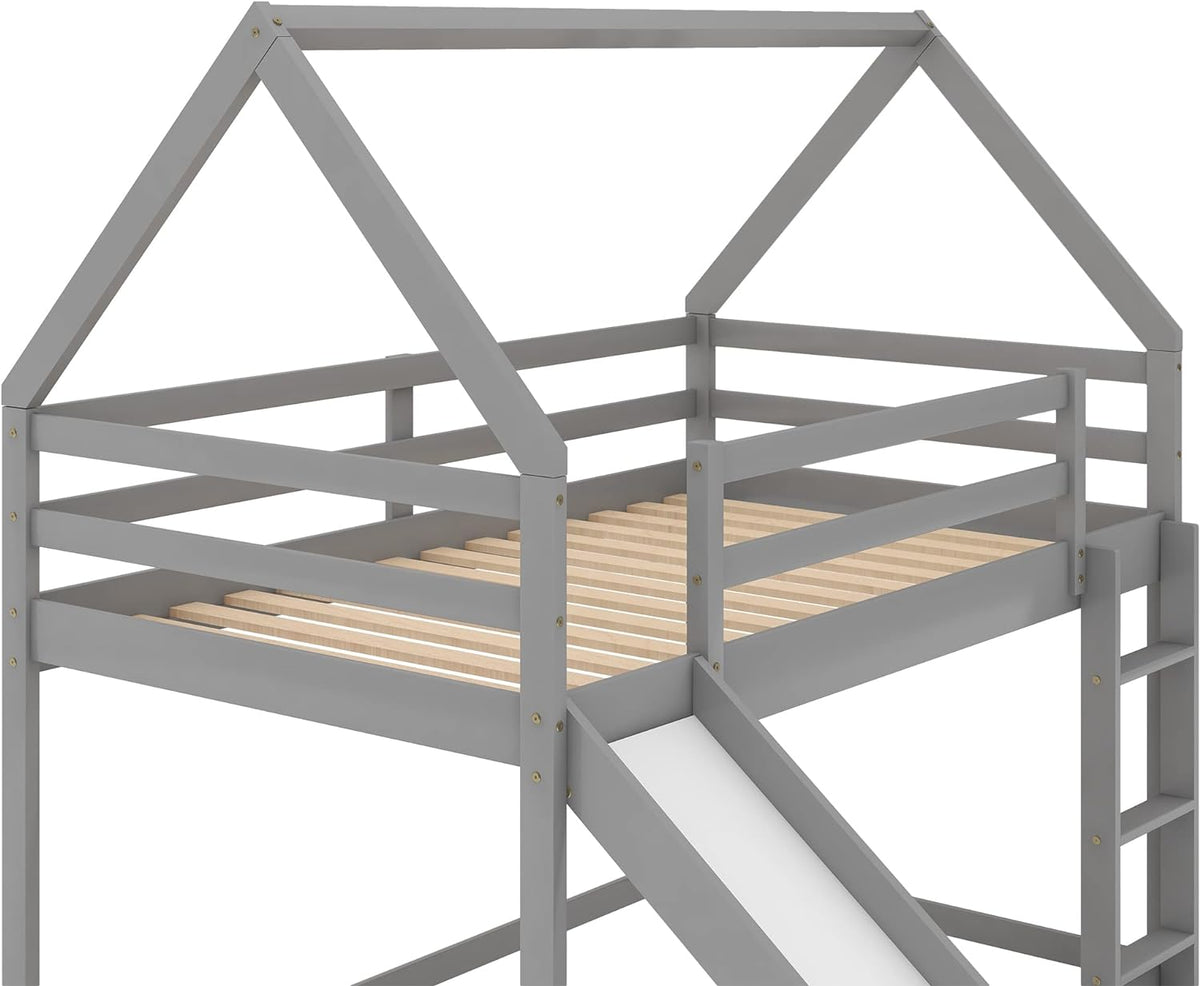 Grey Wood Bunk Bed with Slide and Ladder D358526