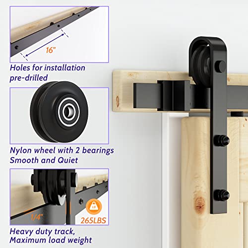 6FT Sliding Barn Door Hardware Kit Black S8358
