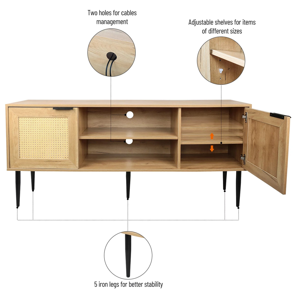 Wooden TV Stand with 2 Cabinet Open Shelves V69875