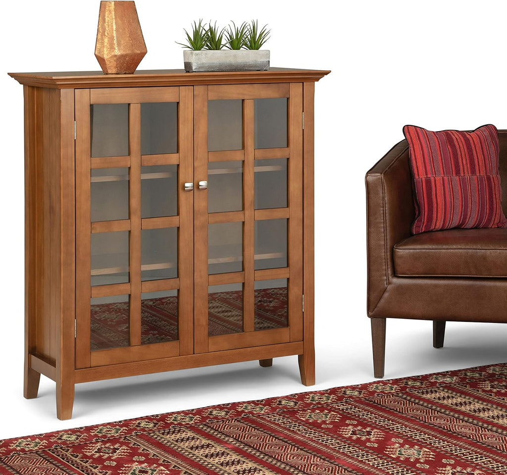 Solid Wood 39 inch Wide Storage Cabinet in Black with 2 Tempered Glass Doors and 4 Adjustable Shelves D615