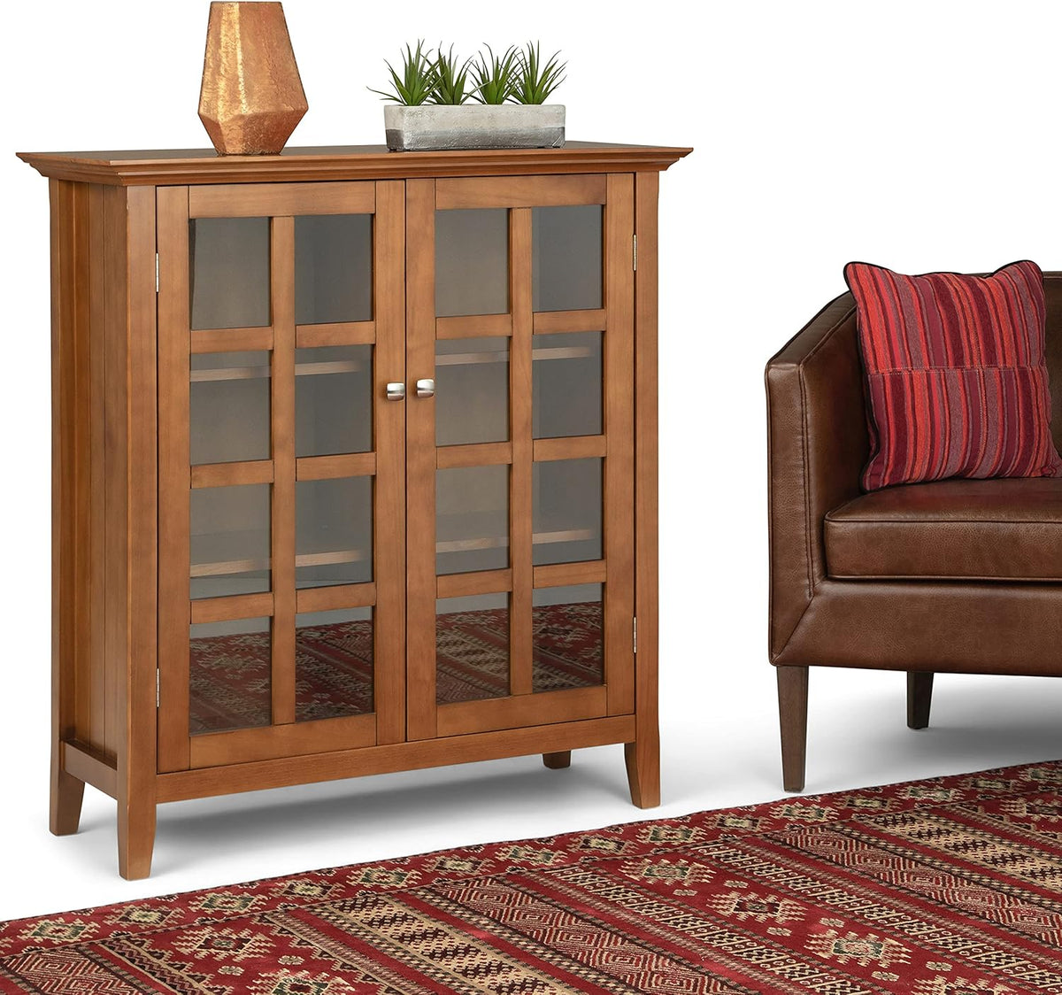 Solid Wood 39 inch Wide Storage Cabinet in Black with 2 Tempered Glass Doors and 4 Adjustable Shelves D615