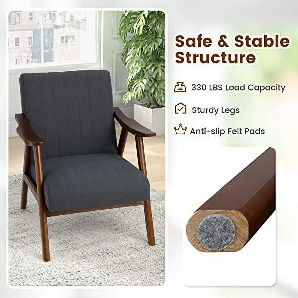 Mid-Century Modern Accent Chair Set of 2 Upholstered Lounge Chair with Arms Wooden Frame T6879